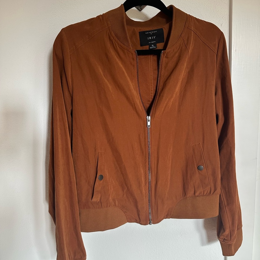 iris Rust Brown Bomber Jacket (XL tag, fits Women’s 8/10, 10/12)